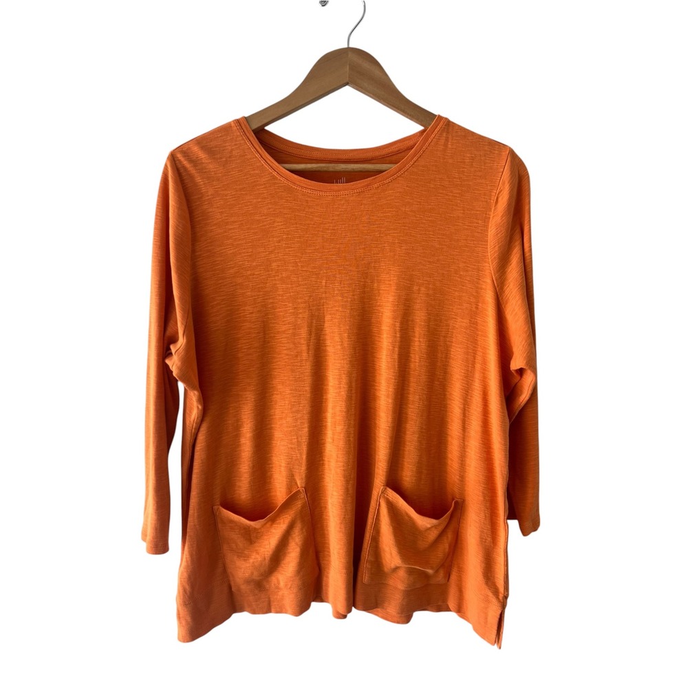 J. Jill Pima Two Pocket Tee Orange Cotton Slub Knit Top Large